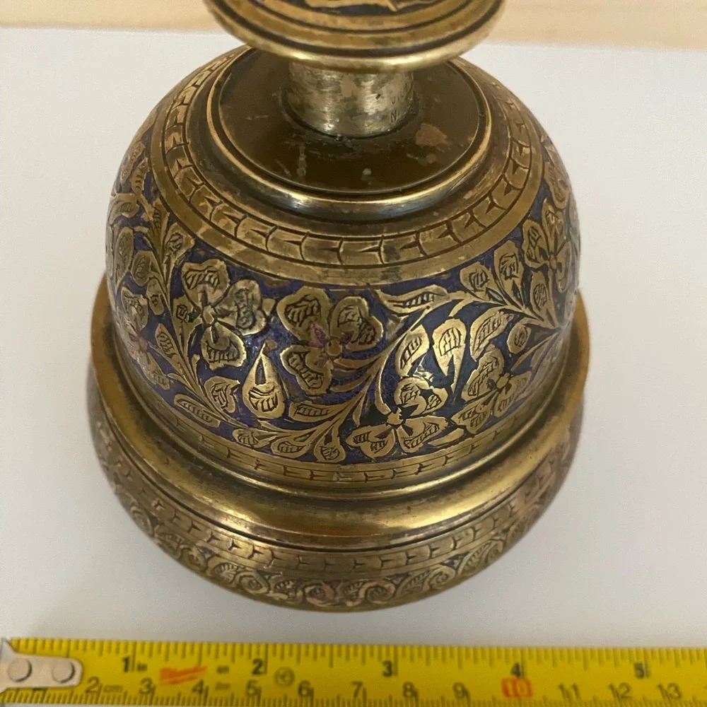 SOLD Vintage Elephant Claw Temple Bell & Stand Brass Floral Shamrock Boho Spirit - Picture 11 of 11